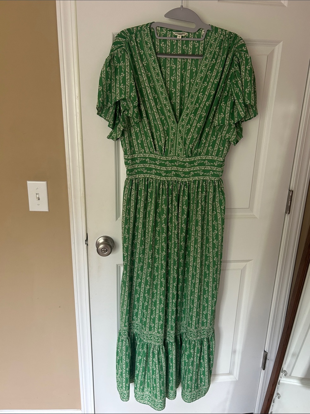 Max Studio Green Floral V-Neck Tiered Maxi Dress